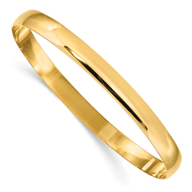 Bracelet à Enfiler Demi-Rond Poli Solide en Or Jaune 14K 6mm