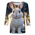 thumbnail image 4 of EGNMCR Easter T-Shirts à Imprimé pour Femmes T-Shirts Graphiques pour Femmes T-Shirts pour Femmes T-shirt Décontracté Mode T-shirt Imprimé Manches 3/4 Col Rond Froncé Chandail Blouse Hauts T-Shirts pour Femmes, 4 of 5