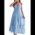 thumbnail image 1 of Vestido de Verano Sin Mangas con Cuello Halter para Mujer, Estilo Bohemio, Informal, con Espalda Descubierta y Fluido Azul M, 1 of 8