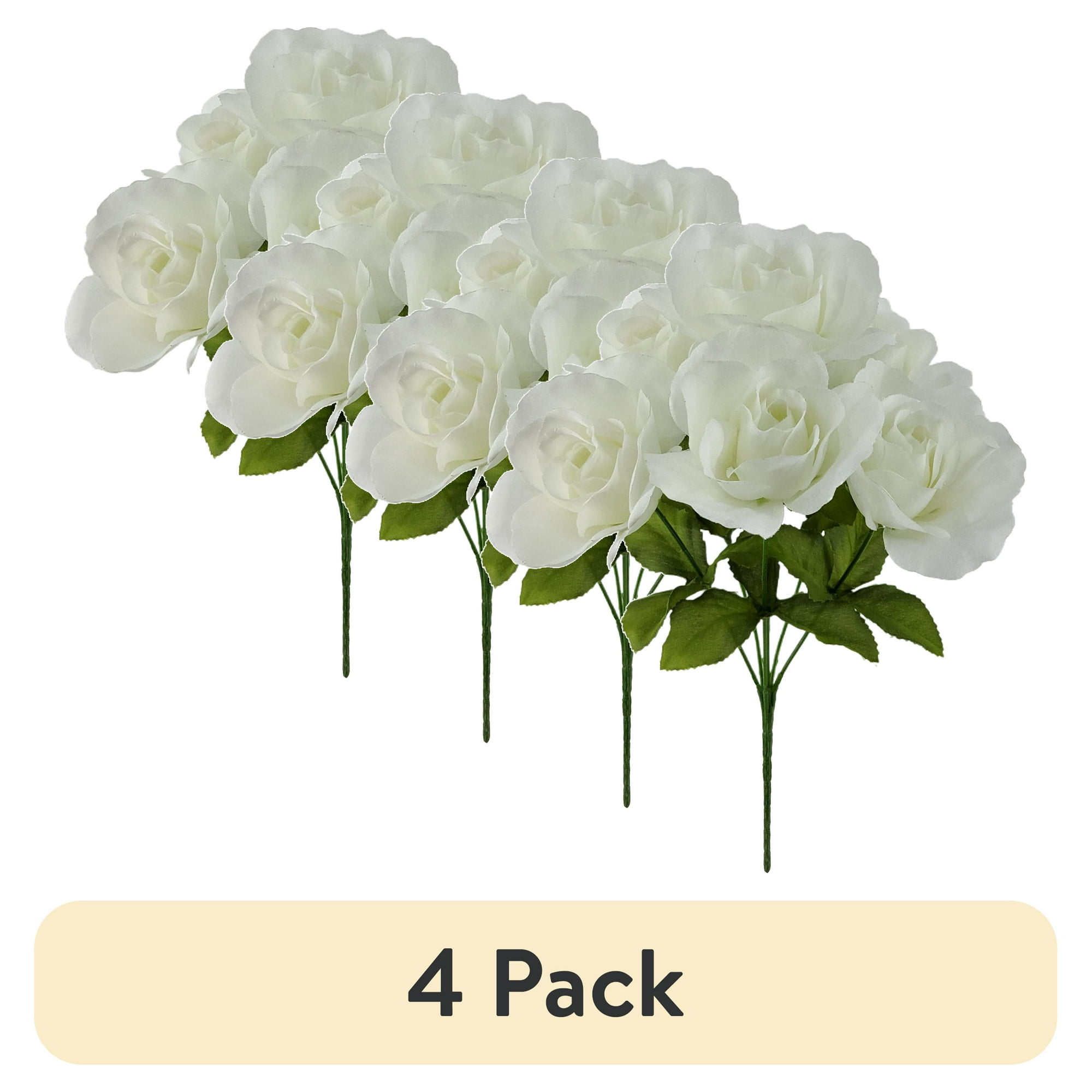 (4 pack) Mainstays Indoor Artificial Sweet Rose Flower Pick, White, 14 in