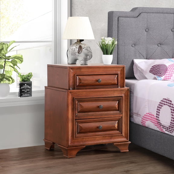 Noble House 3-Drawer Nightstand with Curved Drawer Fronts, Traditional Bedside Table, Oak Finish