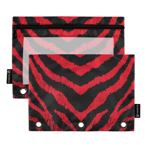 2 Pack 3 Ring Binder Pouch with Clear PVC Window Water Resistant Zipper Pencil Pouch Bold Crimson Chevron Pattern Binder Pocket for Classroom Office Home Stationery Organization