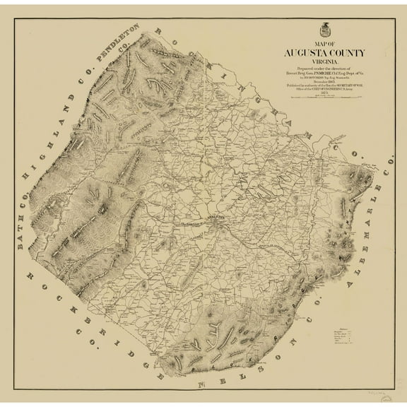 Historic County Map - Augusta County Virginia - Hotchkiss 1875 - 23.52 x 23 - Vintage Wall Art