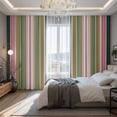 thumbnail image 2 of Colorful Striped Blackout Curtains for Bedroom/Living Room, Pinch Pleated Black Out Curtains, Sage Green Pink White Vertical Lines Room Darkening Window Drapes with Hooks 2 Panels, 59"x70", 2 of 8