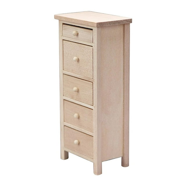 5 Drawer Cabinet Storage Dresser for 1:12 Dollhouse Furnishings Pretend Toy