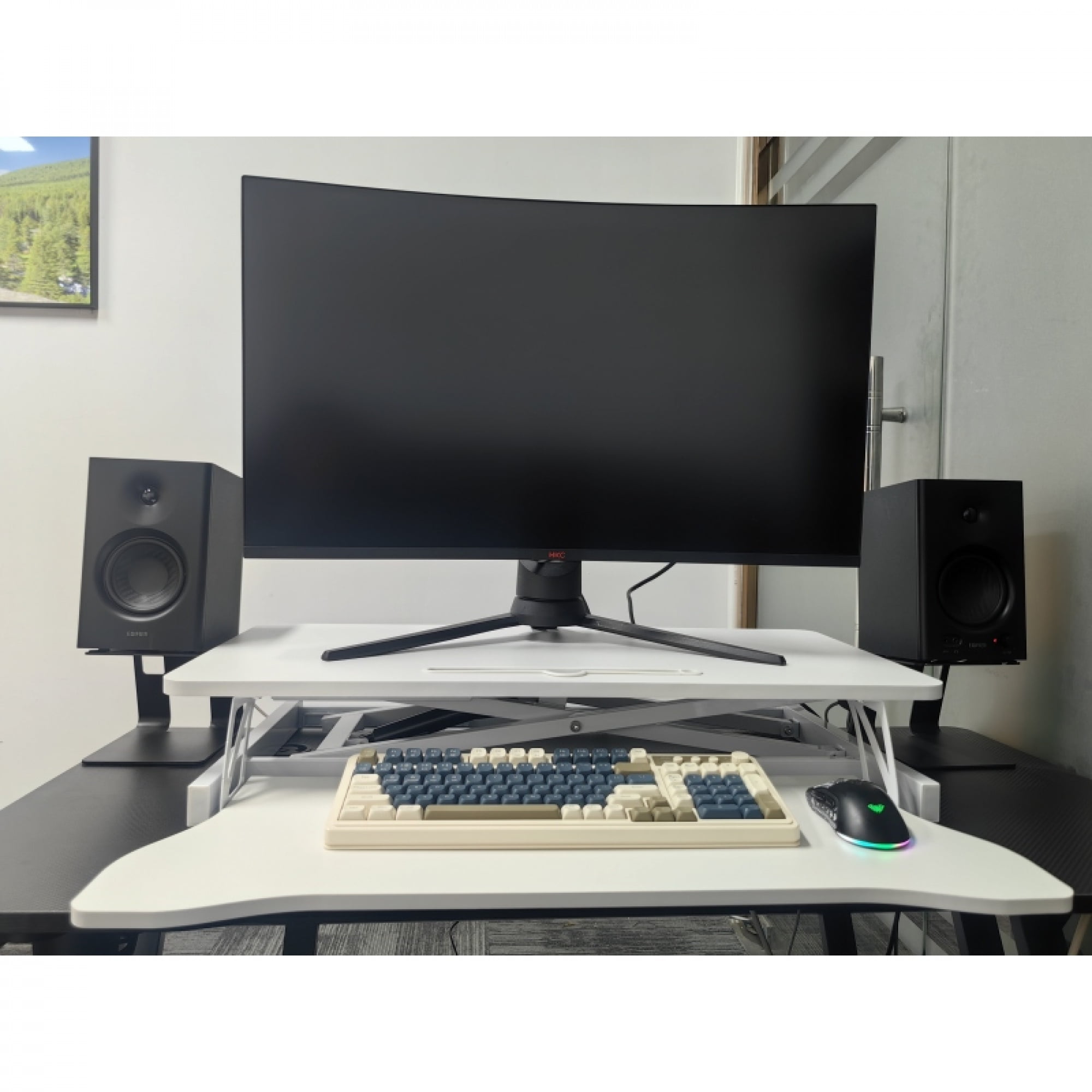 32 Inch Desk Converter, Height Adjustable Sit to Stand Riser, Dual Monitor and Laptop Workstation with Wide Keyboard Tray, White,standing desk,Gift for Mother's day