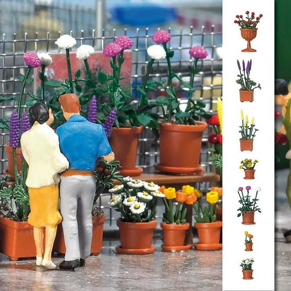 Busch HO Scale Flower Pots with Flowers - Assorted Sizes & Colors 20-Pack