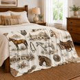 thumbnail image 6 of Western Horses With Saddle And Desert Buildings, Soft Flannel Blanket with Vintage Western Sketch Print, Housewarming Gift and Home Decor for Bedroom and Living Room, 6 of 7