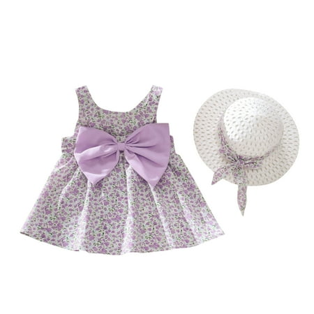 

Follure Toddler Girls Child Sleeveless Floral Prints Summer Beach Sundress Party Dresses Princess Dress Hat Apparel Dresses Toddler Wedding Dress