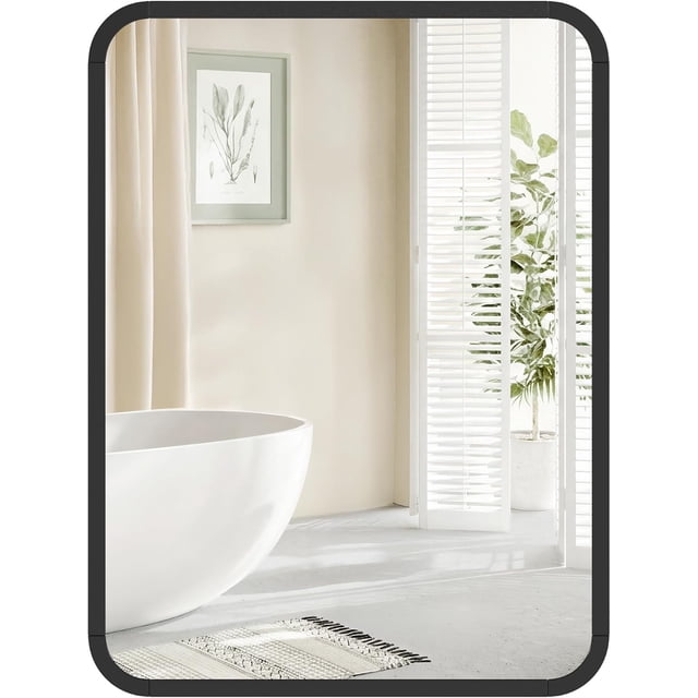 Espejo de Pared, Espejo Rectangular, Marco de Aluminio, 30 x 40 cm, con Película de Seguridad, Negro, MLWM012BD01