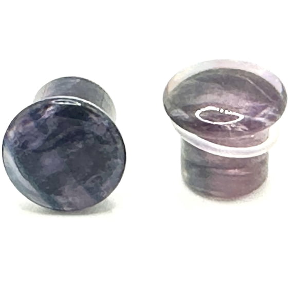blue palm jewelry Pair of 0 GAUGE Rainbow Fluorite Single Flare Stone Ear Plugs Silicone O-Ring Expander Gauges E618