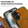 thumbnail image 3 of TECH CIRCLE For iPhone 16 Flip Wallet Phone Case 6.1" 2024 Release with 3 Card Slots, RFID Blocking, Compatible with MagSafe, Magnetic Closure, PU Leather Protective Lightweight Cover, Brown, 3 of 6