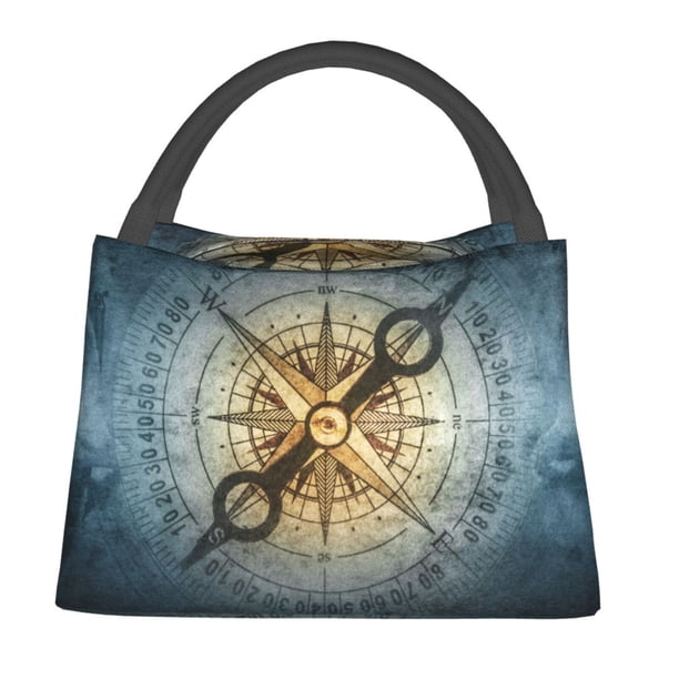 Fotbe Vintage Compass Bolsa Térmica Portátil con Estampado, Bolsa de Entrega de Alimentos Aislada, Bolsa Reutilizable de Gran Capacidad para Comidas y Supermercado