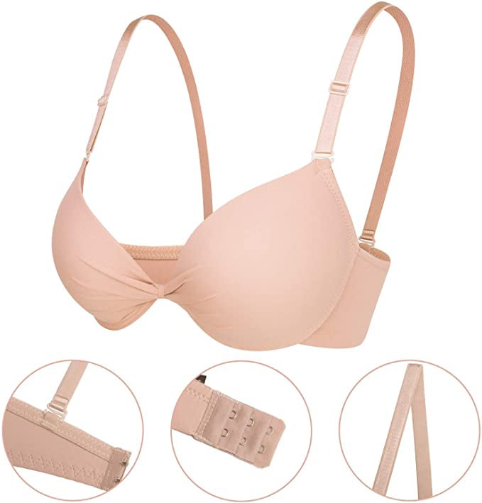 GAI YI 3 Pack Light Padded Bras, Gentle Lift Bra, Solid Color Ribbed Knot  Bra 38B 