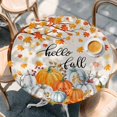 thumbnail image 2 of Thanksgiving Round Tablecloth, Fitted Table Cover with Elastic for 45"-54" Round Tables, Orange White Pumpkin Maple Leaf Branches Table Cloth Outdoor Indoor Dinning Party Waterproof Tablecloths, 2 of 7