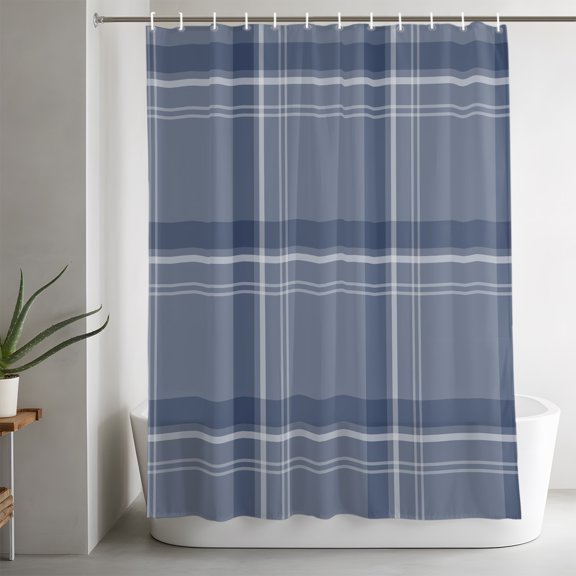 Shower Curtains for Bathroom-36"x72",Navy Blue Plaid Minimalist Waterproof Bath Curtain Grommet Shower Curtain Set with Hooks,