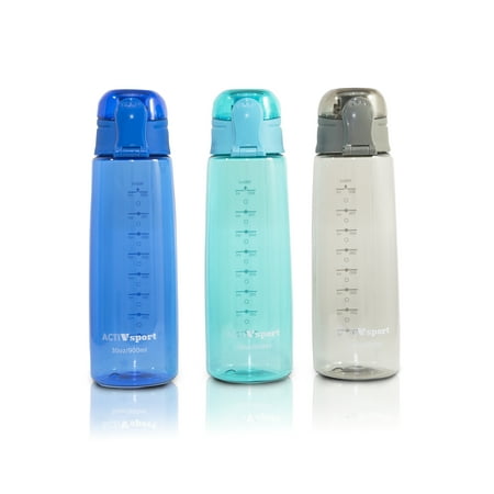 - ActivSport Sports Water Bottle 3-Pack Multi-Pack - 3 Colors - Eastman Tritan, BPA-Free, Leak-Proof - Secured & Locking Lid, Break-Resistant - 30oz (900mL)