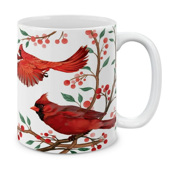 WIRESTER 11oz 325ml Ceramic Tea Cup Coffee Mug With Handgrip For Gift, Birthday, Anniversary, Christmas - Red Cardinal Birds