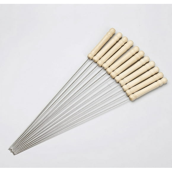 30 PCS Barbecue Skewers with Wood Handle Marshmallow Roasting Sticks Meat Hot Dog Fork Best for BBQ Camping Cookware Campfire Grill Cooking, Stainless Steel