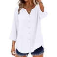 thumbnail image 5 of Endives Women's Button Down Shirts 3/4 Length Sleeve Tops V Neck Blouses Loose Fit Summer Outfits, 5 of 6