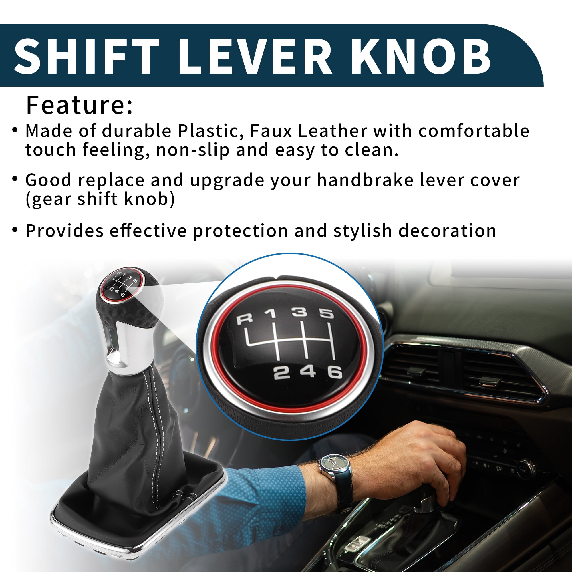 Unique Bargains Gear Shift Knob with Cover 6 Speed Manual Stick Shifter Knob for VW Jetta 1999-2004 Plastic Faux Leather
