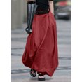 thumbnail image 3 of Falda larga para mujer, cintura elástica, dobladillo dividido, bolsillos, suave, suelta, sólida, has Abanopi Rojo/4X-grande, 3 of 7