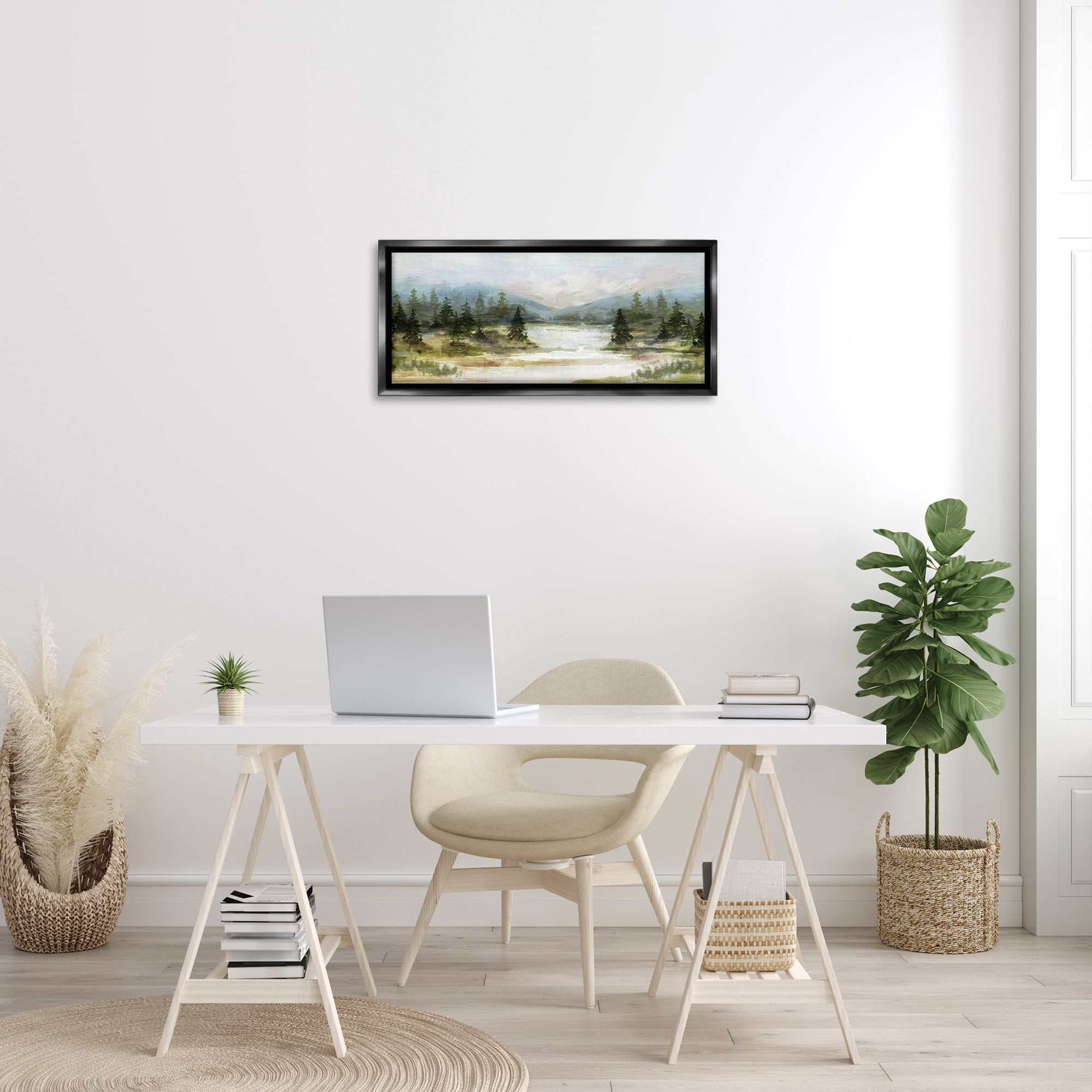 Stupell Industries Vast Country Landscape Rural Mountains Landscape Painting Black Floater Framed Canvas Art Print Wall Art, 31 x 14