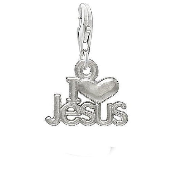 Sexy Sparkles Clip on I Love Jesus Dangle Charm Pendant for European Clip on Charm Jewelry with Lobster Clasp - Zinc Metal Alloy, 1 Charm