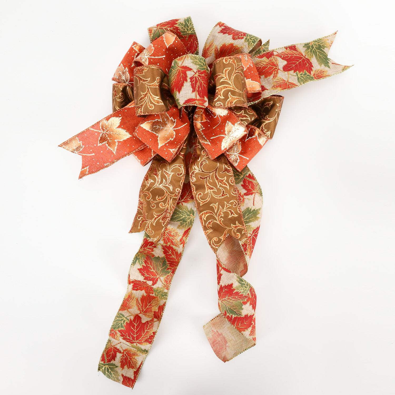 LaRibbons 2 1/2" Wired Ribbon | "Glitter Maple Leaf" Natural/Multi | 10 Yard Roll
