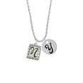 thumbnail image 2 of Delight Jewelry Silvertone Pebble Border Initial - N Silvertone Script Initial Disc - Y - Charm Necklace, 20"+3", 2 of 4