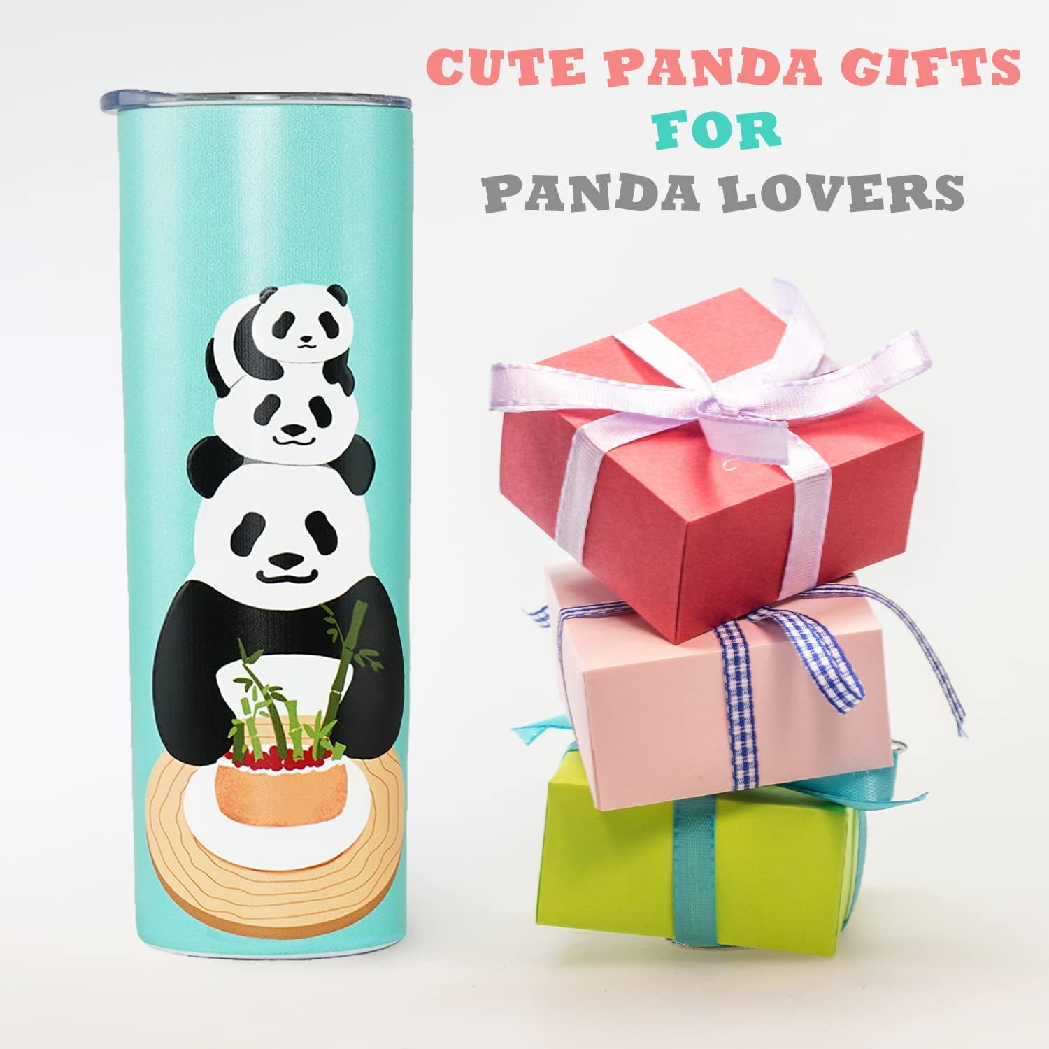 Panda Tumbler with Lid and Straw 20oz Stainless Steel CutePanda Skinny Tumbler Insulated Panda Cups Water Bottle Coffee Mug Travel Tumbler Gifts for