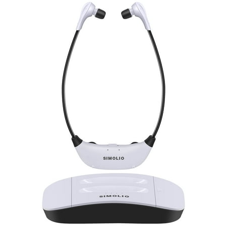SIMOLIO Wireless TV Headphones with 2.4G Digital Transmitter Charging Dock Wireless Headphones for TV Watching with Tone & Balance Control for Seniors Optical/RCA/AUX 164ft SM-824D1-W (New)