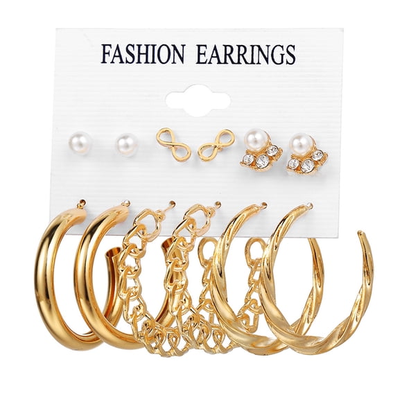 LYMAYTER Simple Stud Earrings 6 Pairs Fashion Earrings Set - Gold Hoop, Pearl Stud