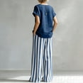 thumbnail image 5 of Textilo Outfits 2 Piece for Women Cotton Linen Striped T-Shirts Pants Outfits Short Sleeve Wide Leg Sets Travel Summer Vacation Loose-Fit Walking Tracksuit,Navy 2XL, 5 of 5