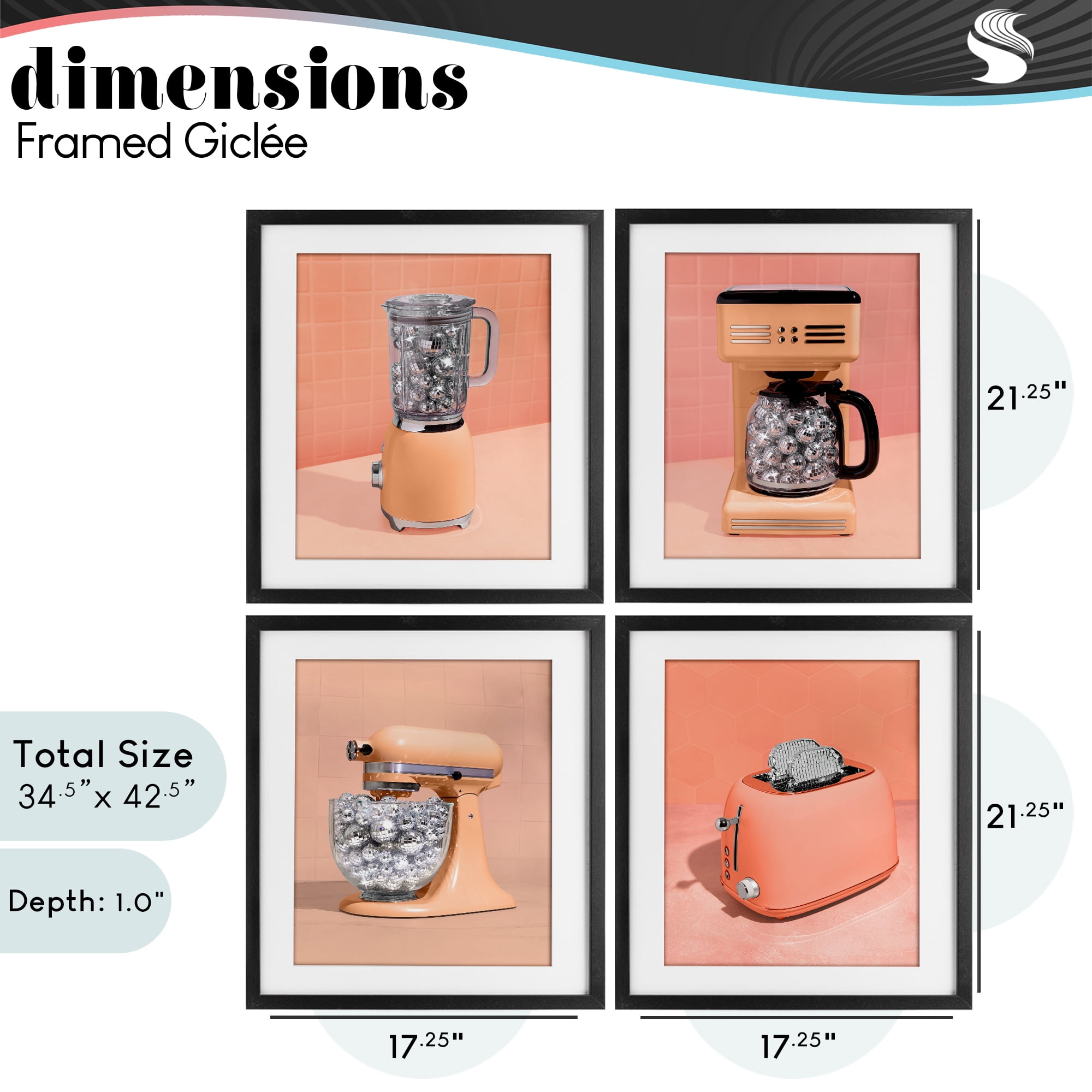 Stupell Industries Disco Drink Blender over Orange 4 Piece Black Framed Print Under Glass Set, design by LISH Creative