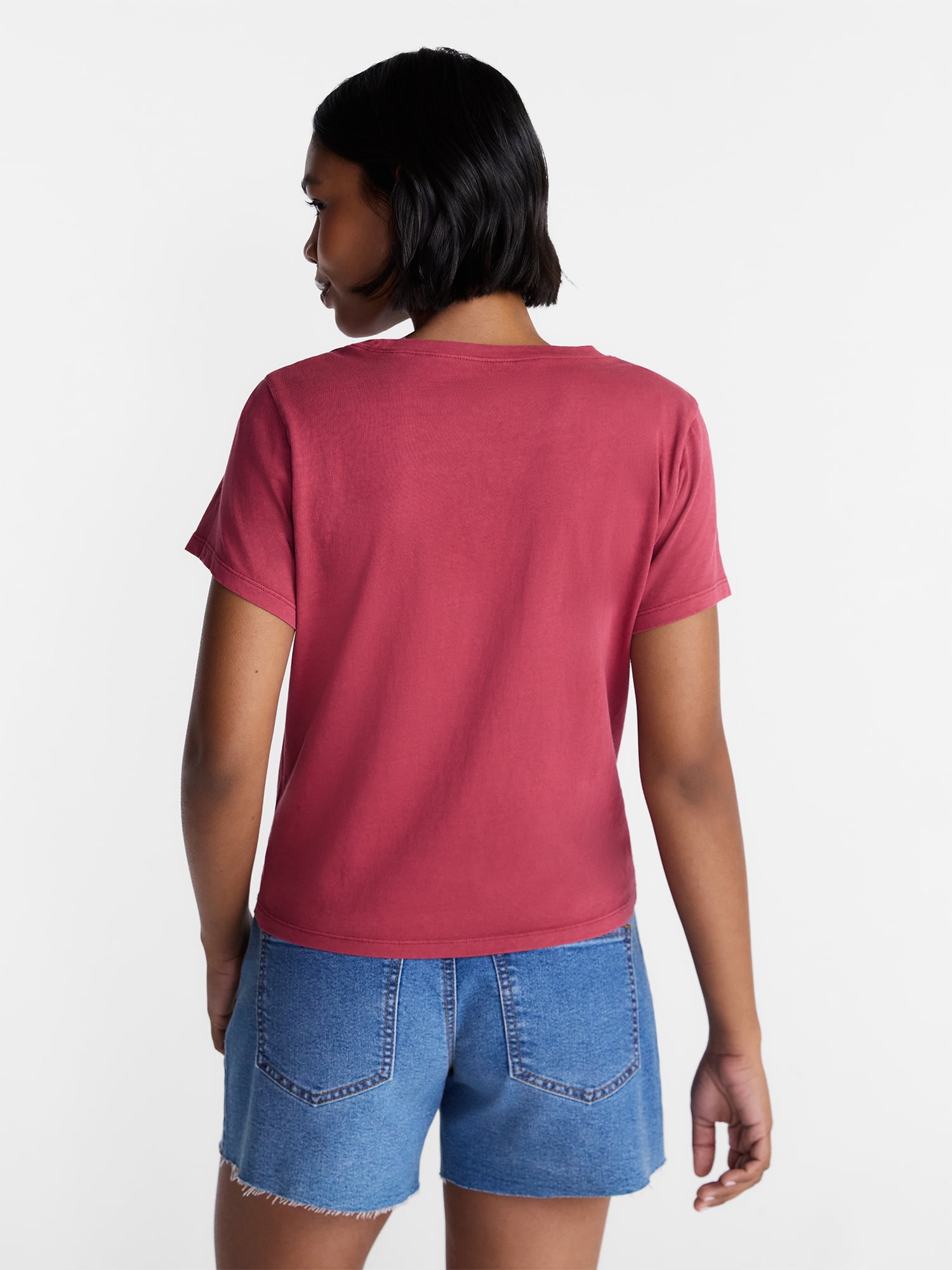 No Boundaries Washed Relaxed Fit Cotton Tee, Women's XXS-XXL