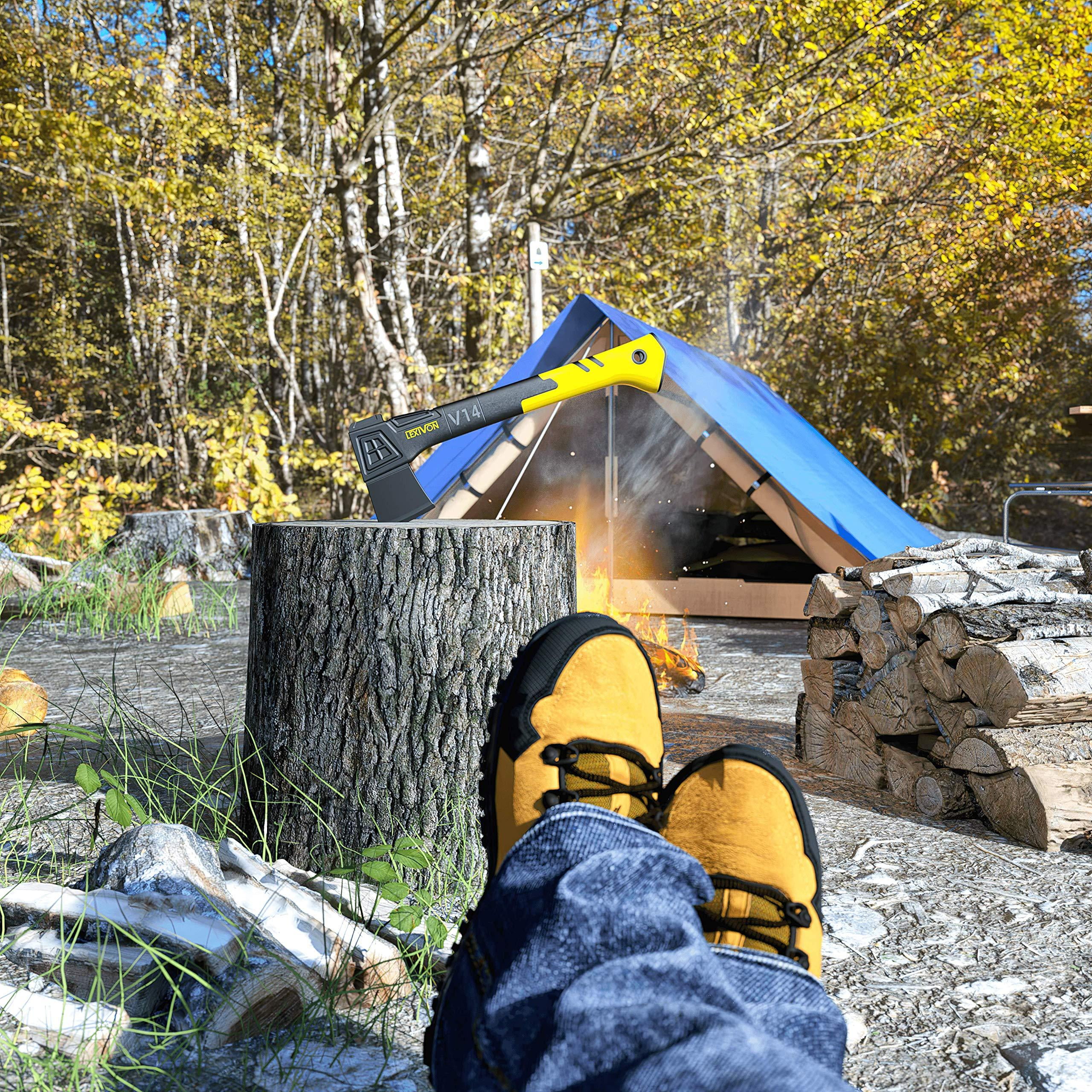 LEXIVON V14 Camping Hatchet, 14-inch Axe | Ergonomic TPR Grip, Lightweight Fiber-Glass Composite Handle | Protective Carrying Sheath Included (LX-V14)