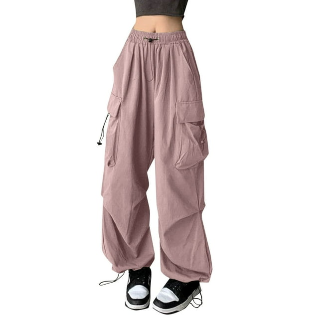 Pantalons Cargo Amples pour Femmes - Jambe Grand à Cordon, Polyester - Mode Urbaine/Hip Hop - S-TTG