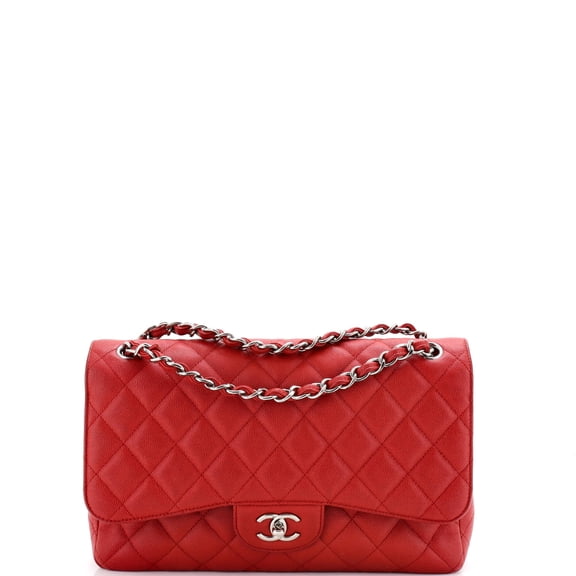 Pre-Owned Classic Double Flap Bag Quilted Caviar Jumbo By Rebag