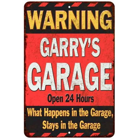 GARRY'S Garage Warning Man Cave Wall Décor 8x8 x 12 Matte Finish Metal (Best Way To Finish Garage Walls)