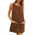thumbnail image 3 of Women's Corduroy Overall Dress Round Neck A Line Skirtall Jumper Mini Dress Pinafore with Pockets, 3 of 7