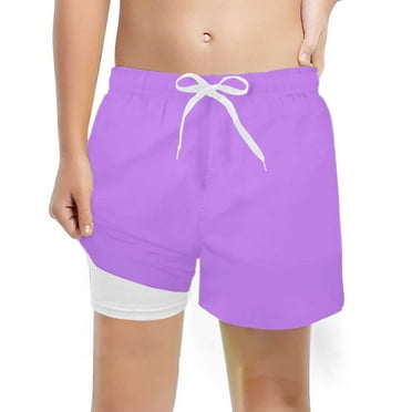 Ediodpoh Boys Fashion Solid Swim Trunks with Compression Liner Stretch Swim Shorts Boys Shorts Purple 10-12 Years