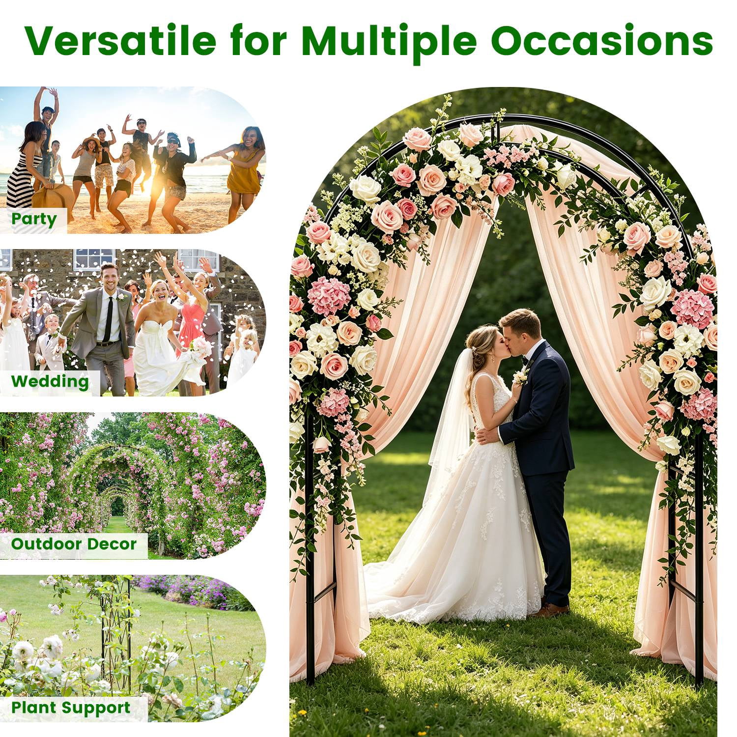 Freestanding Metal Trellis Arch Multi-Size Adjustable Modular Pipe Design, Black Iron Frame Segmented Assembly for Garden Climber Patio Wedding Decoration