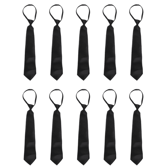 10X Men Solid Black Polyester Zip Up Necktie Zipper Tie