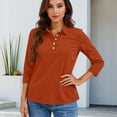 thumbnail image 5 of Qwertyu Women's Polo Shirts 3/4 Sleeve Cotton Collared T Shirt Golf Shirt Business Casual Tee Uniform Tops 3-Button Ginger 2XL, 5 of 5