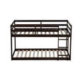 thumbnail image 4 of Dtwnek Wooden Twin over Twin Floor Bunk Bed with Ladder, Platform Bed with Strengthened Slats, Dark Brown, 4 of 7