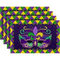 Linen Mardi Gras Placemats Set of 4 New Orleans Brazi Carnival Table Mats Fat Tuesday Mardi Gras Decorations and Supplies for Home Kitchen Table-12×18''''