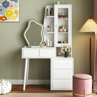 Vanity Desk with Mirror and Lights, Makeup Vanity Mirror with Lights,Dressing Table with 5 Drawers