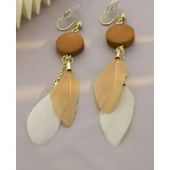 K-KED Long Clip On Feather Earrings Drop Dangle Non Pierced Earrings Southwestern Boho