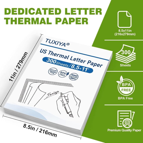 YUYAN-300 Sheets Thermal Printer Paper 8.5 x 11 Inch,BPA free Advanced Thermal Printing, US Letter Size Thermal Paper Compatible Most Portable Printers